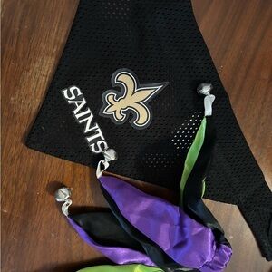 Small dog bundle! NFL Saints bandanna, Mardi Gras/jester collar and harness!